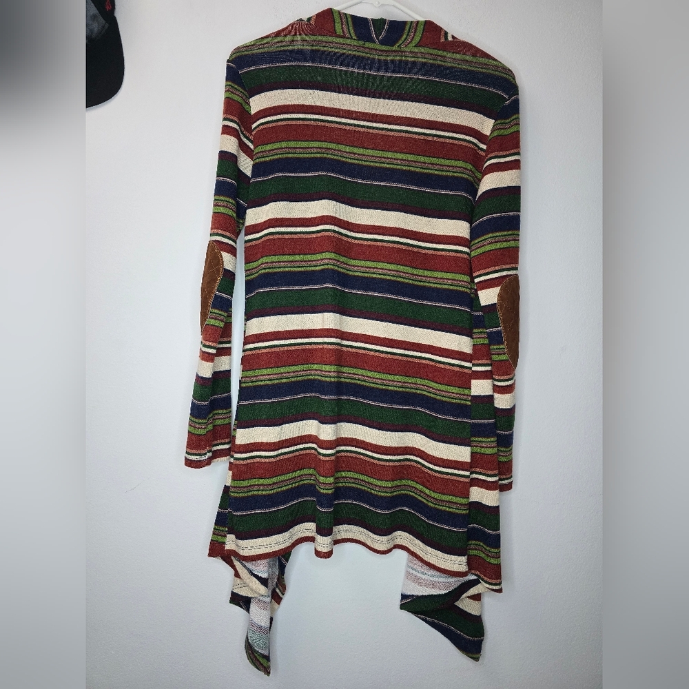 Gilli Striped Elbow Patch Open Drape Cardigan size M/L - Picture 2 of 7